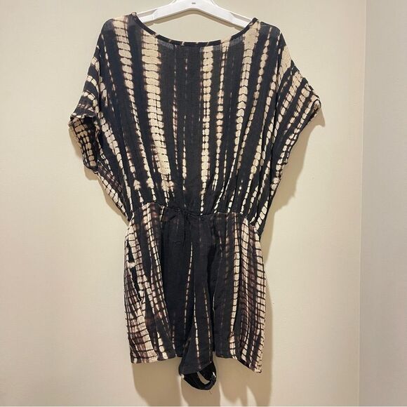 Band of Gypsies Brown Cream Tiedye Linen Vacation Coverup Romper shorts Small - Picture 4 of 6